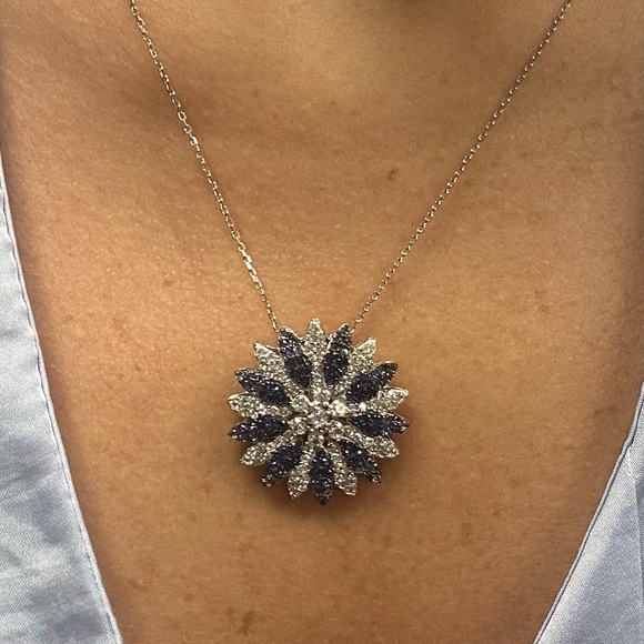 Suzy Levian Sterling Silver Blue Sapphire White Sapphire Big Necklace NWT - Picture 2 of 4